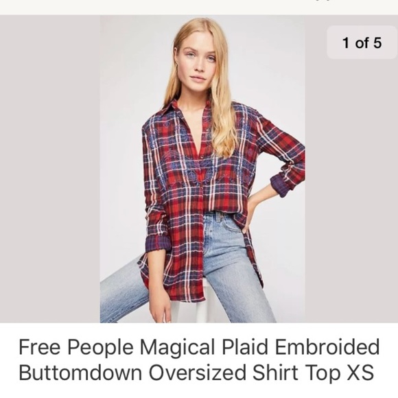 SALE XS Free People Magical Plaid oversized shirt - Picture 1 of 8